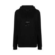 Saint Laurent Svart Rive Gauche Hoodie med Logo Black, Dam