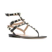 Valentino Garavani Rockstud Flat Flip-flop Sandals Black, Dam