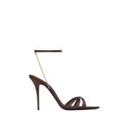 Saint Laurent Eleganta Satinsandaler med 115mm Klack Brown, Dam