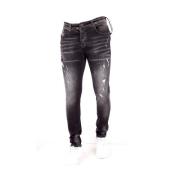 True Rise Slim Fit Jeans med Distressed Effekt - Dc-007 Black, Herr