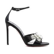 Aquazzura Svarta kristalldekorerade blomsandaler Black, Dam