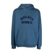 Woolrich Blå Logo-Print Bomullshoodie Blue, Herr