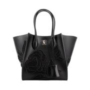 Ermanno Scervino Handgjord Broderad Läder Shopper Väska Black, Dam