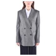 Max Mara Studio Dubbelknäppt Donegal Ull Blazer Gray, Dam