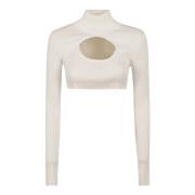 Courrèges Circle Mockneck Ribbstickad Tröja Beige, Dam