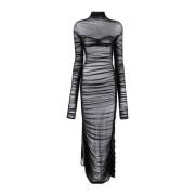 Mugler Svart Genomskinlig Mesh Rynkad Klänning Black, Dam