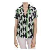 Costume National Multi Color Plunging Top Blouse Green, Dam
