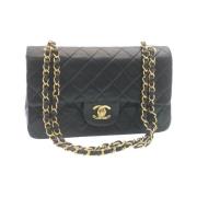 Chanel Vintage Förägande Svart Läder Chanel Flap Väska Black, Dam