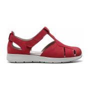 New Feet Komfort Nubuck Platta Sandaler Red, Dam