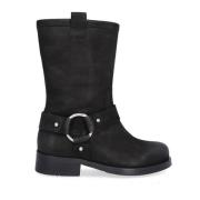 Billi Bi Svarta ankelboots i läder med bikerstil Black, Dam