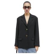 Rejina Pyo Blazer i Ullblandning med Omatchade Knappar Black, Dam