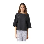 Manila Grace Broderad Blus Black, Dam