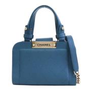 Chanel Vintage Marinbl? Läder Shoppingväska av Chanel Blue, Dam