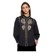 Antik Batik Anouki broderad blus Black, Dam