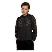 Antik Batik Oriane broderad blus Black, Dam