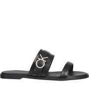 Calvin Klein Almond Slide - Damers Läder Sliders Black, Dam