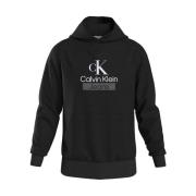 Calvin Klein Svart Stacked Archival Hoodie Black, Herr