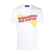 Dsquared2 Logo-Print T-Shirt i Vit White, Herr