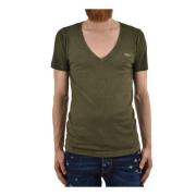 Dsquared2 Grön Herr V-Hals T-Shirt med Metall Oval Platta Green, Herr