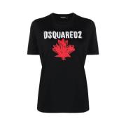 Dsquared2 Lyxig Logotyp T-shirt med Livlig Röd Klöver Black, Dam