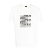 Emporio Armani Logo-Print Bomull T-Shirt för Män White, Herr