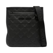 Emporio Armani Svart Präglad Monogram Läder Axelväska Black, Herr