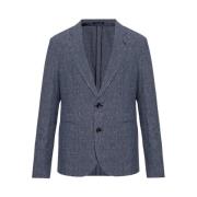 Emporio Armani Texturerad Linneblandning Blazer Blue, Herr