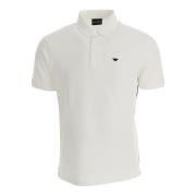 Emporio Armani Vit Bomull Jersey Kortärmad Polo med Mikro Örn Brodyr W...