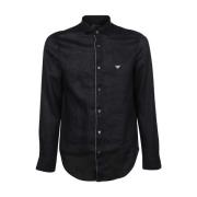 Emporio Armani Regular Fit Linneskjorta med Broderad Örnlogotyp Blue, ...