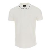 Emporio Armani Vit kortärmad bomull och Tencel-blandad polo med tryckt...