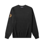 Fred Perry Grafiskt Tryck Rund Crew Stickad Svart-S Black, Herr