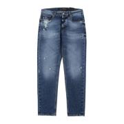 John Richmond Slim-Fit Jeans med slitningar fram och tryck bak Blue, H...