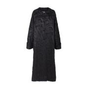 Max Mara Svart Alpackakappa med Damaskbroderi Black, Dam