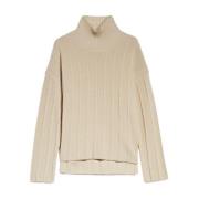 Max Mara Ribbad ull turtleneck tröja Beige, Dam