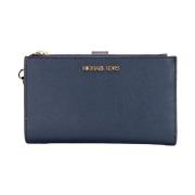 Michael Kors Jet Set Travel Navy Saffiano Leather Large Double Zip Wri...