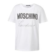 Moschino Vintage Läder Logo T-Shirt White, Dam