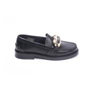 Moschino Svarta Läder Chain Mocassin Flats Black, Dam