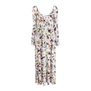 Paco Rabanne Rose Print Maxi Klänning White, Dam