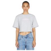 Paco Rabanne Bomull Logo Print Crop T-shirt Gray, Dam