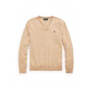 Polo Ralph Lauren Kamel Melange Bomull V-Hals Tröja Beige, Herr