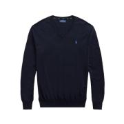 Polo Ralph Lauren Slim Fit V-Hals Polo Tröja Blue, Herr