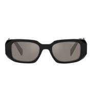 Prada Rektangulära solglasögon med svart båge och gråa Multilayer lins...