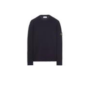 Stone Island Blå Stretchig Ull Crewneck Tröja Black, Herr