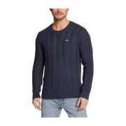 Tommy Hilfiger Marinblå Kabelstickad Tröja Blue, Herr