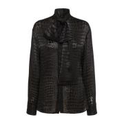 Versace Croco Effekt Skjorta med Lavalliére Black, Dam