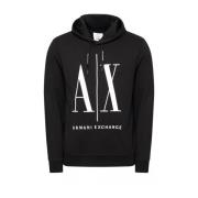 Armani Exchange Svart Sweatshirt med Huva och Broderad Logotyp Black, ...