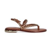 ASH Ojämna sandaler med läderöverdel och metalliska detaljer Brown, Da...