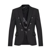 Balmain Svart Ull Blazer med Maximala Revers Black, Herr