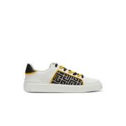 Balmain B-Court monogrammed jacquard and leather trainers White, Herr