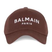 Balmain embroidered cotton cap Brown, Herr